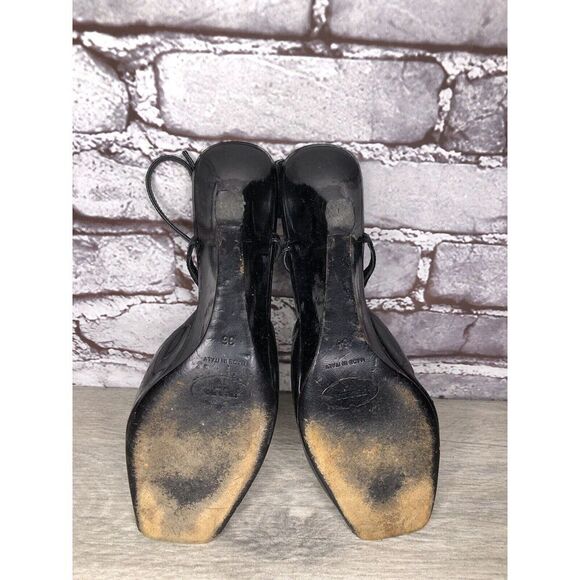 Prada Black Patent Leather Peep Toe Wedge Strap Sandals Women’s Sz 36EU/5.5M US - Picture 16 of 16